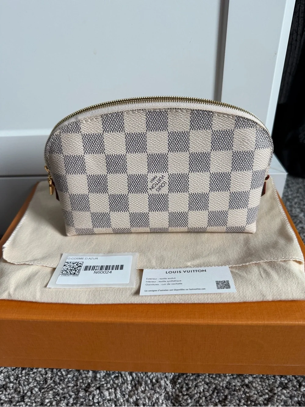 Louis Vuitton Damier Azur Mini Pouch in Cream and Light Gray